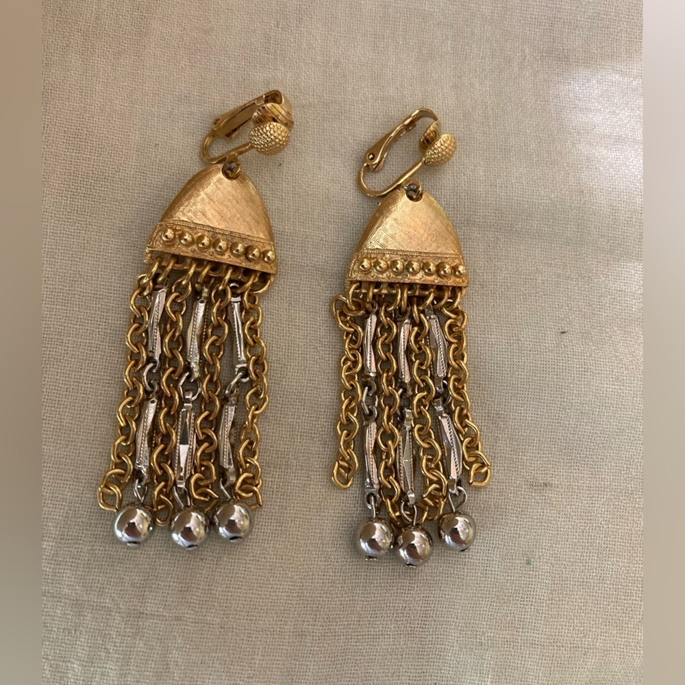 Celebrity Vintage Two Tone Dangle‎ Metal Tassel Earrings